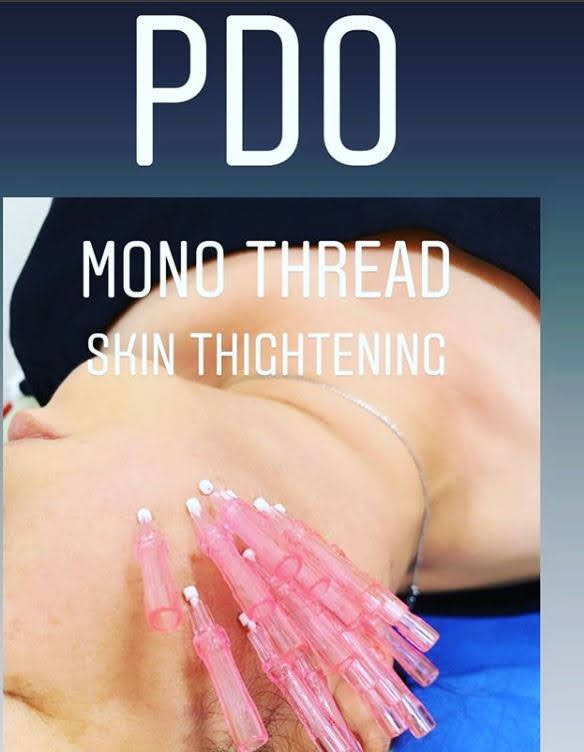 PDO Mono Thread Skin Tightening procedure on a woman's check area.